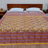 Cotton Mulmul Double Bed AC Quilt Dohar Yellow Pink Floral Block Print (4679662993507)