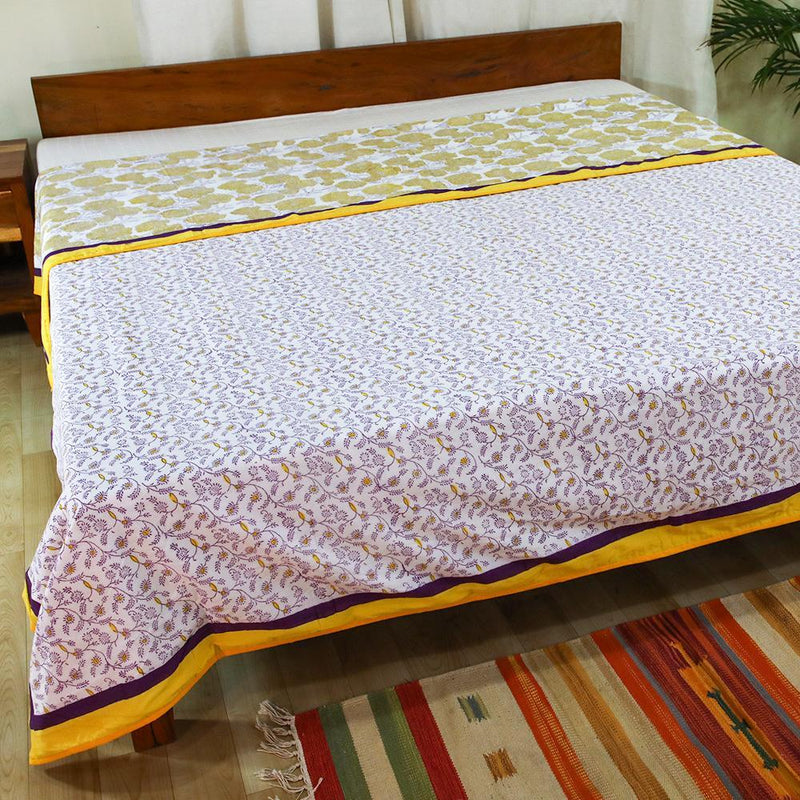 Cotton Mulmul King Size Dohar AC Quilt Yellow Marigold Jaal Block Print 2 (4726131196003)