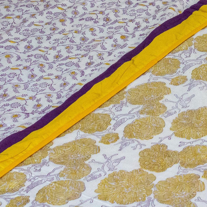 Cotton Mulmul King Size Dohar AC Quilt Yellow Marigold Jaal Block Print 1 (4726131196003)