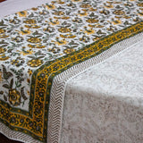 Cotton Mulmul King Size Dohar Yellow Green Floral Jaal Block Print 1 (6639100362851)