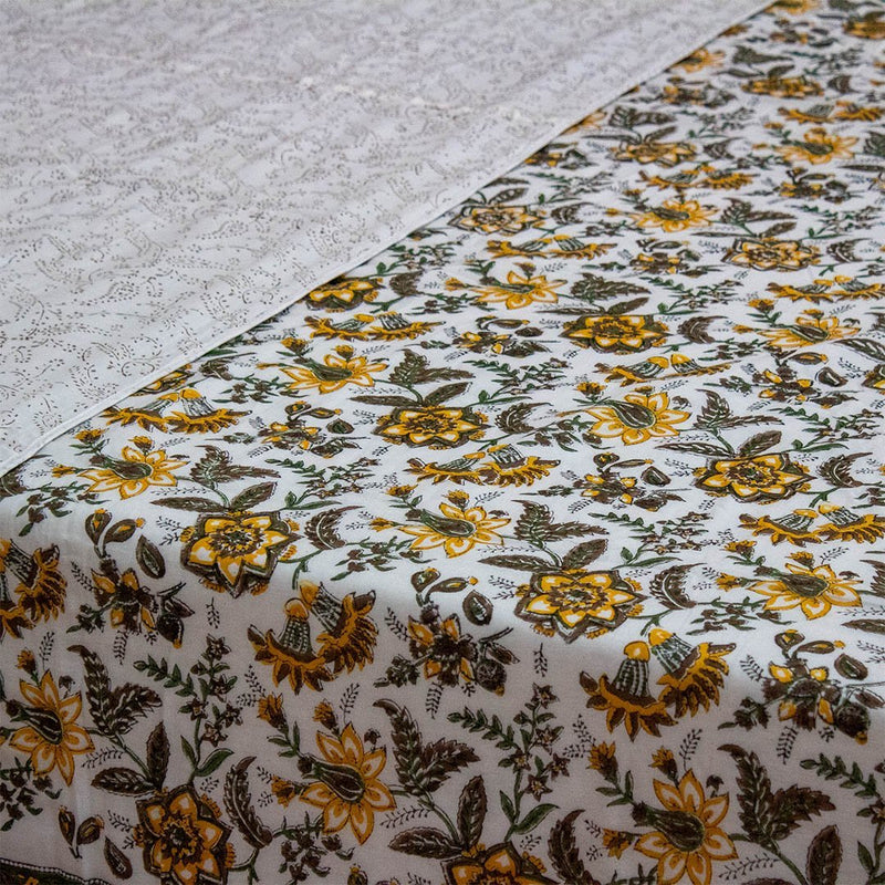 Cotton Mulmul King Size Dohar Yellow Green Floral Jaal Block Print 2 (6639100362851)