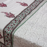 Cotton Mulmul King Size Dohar Pink Green Paisley Block Print 3 (6639100428387)