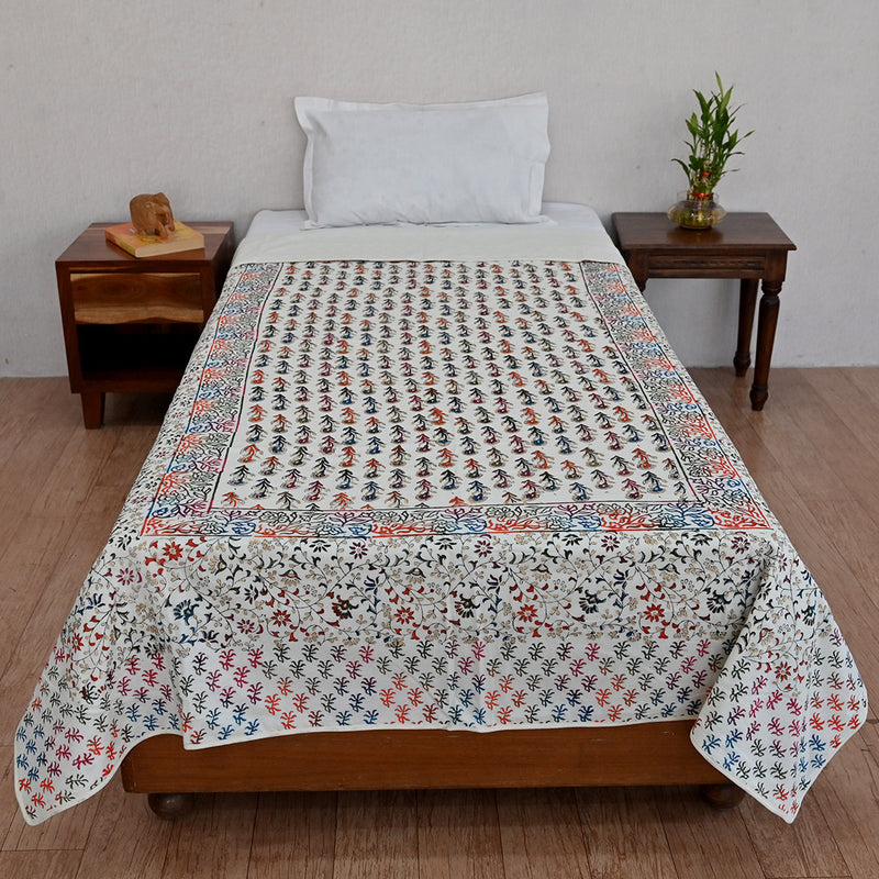 Cotton Mulmul Single Bed AC Quilt Dohar Multicolor Booti Gold Print (6666813243491)