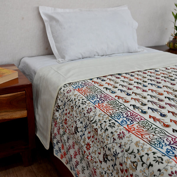 Cotton Mulmul Single Bed AC Quilt Dohar Multicolor Booti Gold Print 3 (6666813243491)