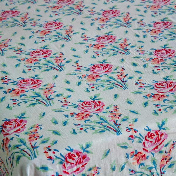 Cotton Mulmul Single Bed AC Quilt Dohar Pink Green Rose Boota Block Print 1 (4679663157347)