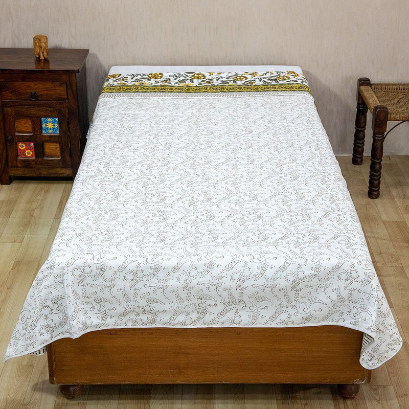 Cotton Mulmul Single Bed Dohar Yellow Green Floral Jaal Block Print 3 (6639109046371)