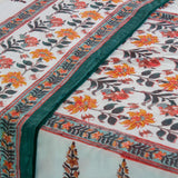 Cotton Mulmul Single Bed AC Quilt Dohar White Green Boota Block Print 2 (4729428213859)