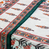Cotton Mulmul Single Bed AC Quilt Dohar White Green Boota Block Print 1 (4729428213859)