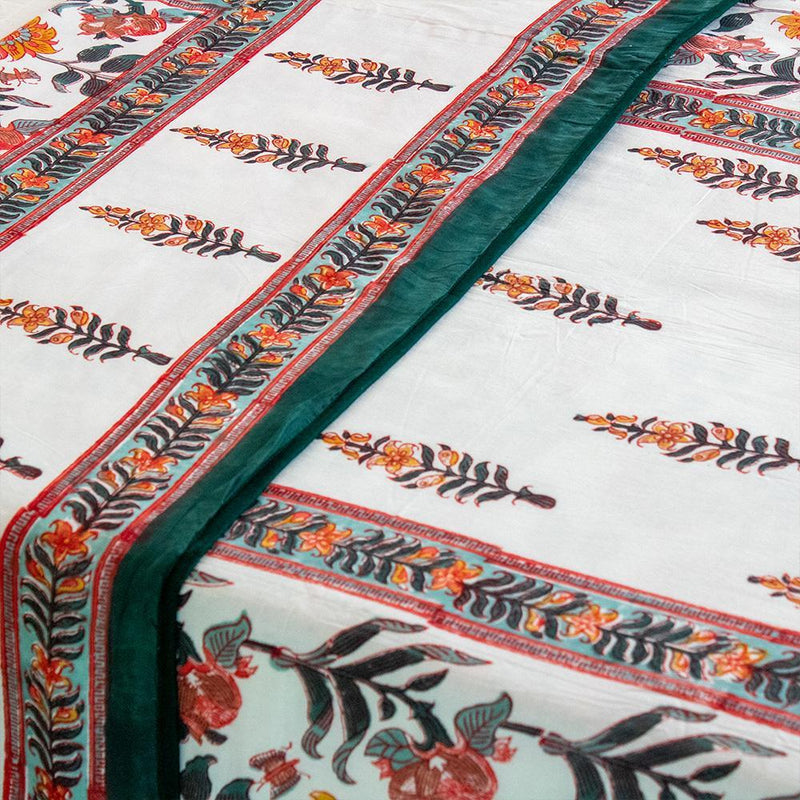Cotton Mulmul Single Bed AC Quilt Dohar White Green Boota Block Print 1 (4729428213859)