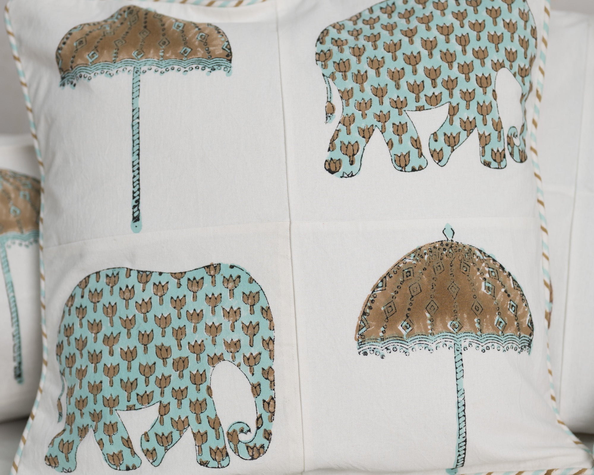 Cotton Diwan Set Teal Green Elephant Patch Work 3 (6742740729955)