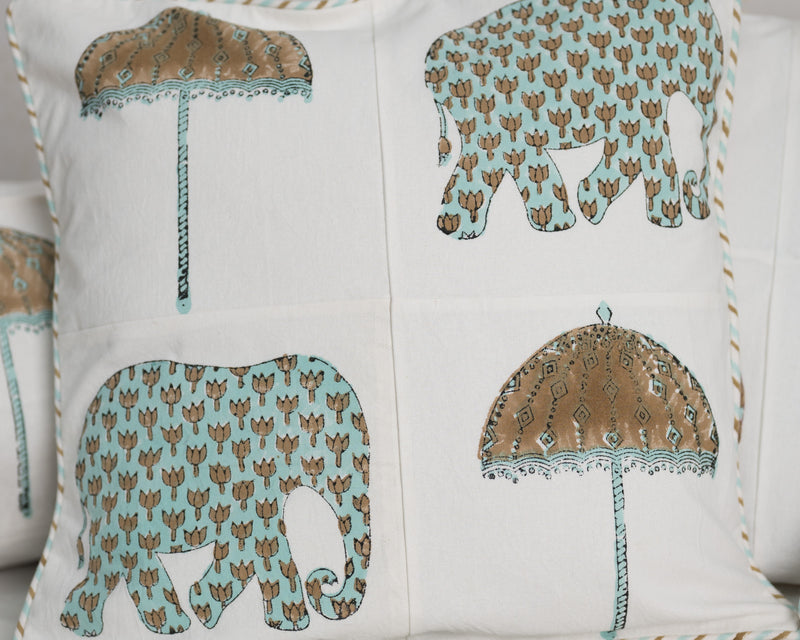 Cotton Diwan Set Teal Green Elephant Patch Work 3 (6742740729955)