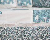 Cotton Diwan Set Set Turquoise Elephant Patch Work 2 (6742740762723)