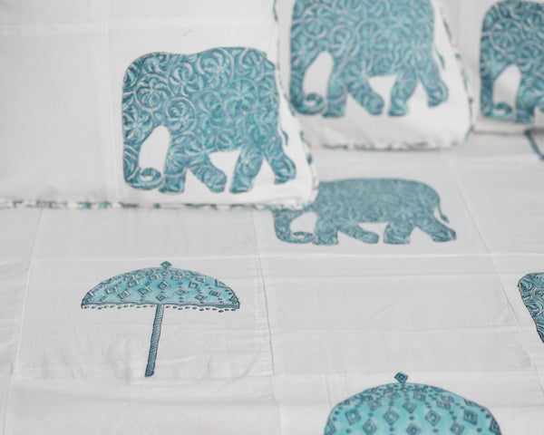 Cotton Diwan Set Set Turquoise Elephant Patch Work 1 (6742740762723)