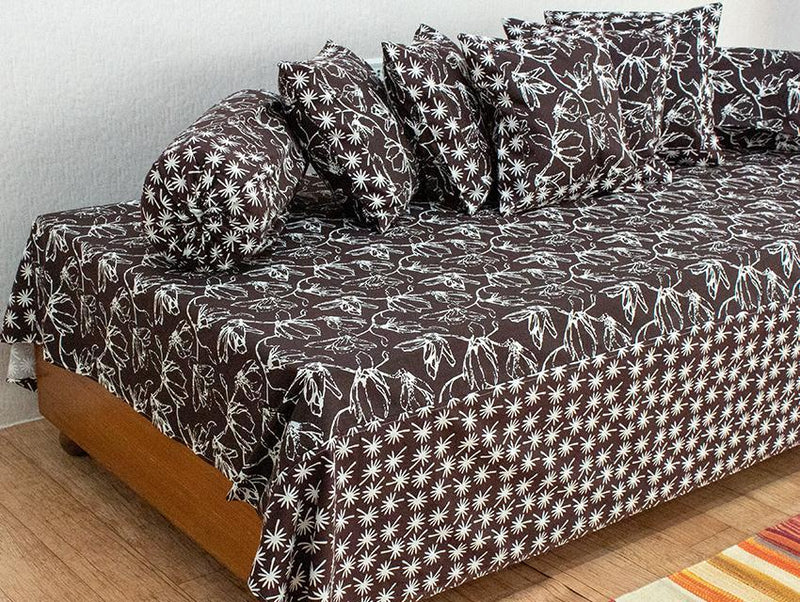 Cotton Diwan Set Brown White Leaves Print 1 (6612420919395)