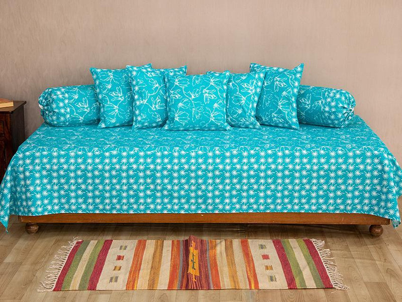Cotton Diwan Set Turquoise White Floral Print (6624088686691)