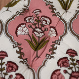Cotton Chair Cushion Round Pink Green Mughal Jaali Print 2 (6800599711843)
