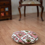Cotton Chair Cushion Round Pink Green Mughal Jaali Print (6800599711843)