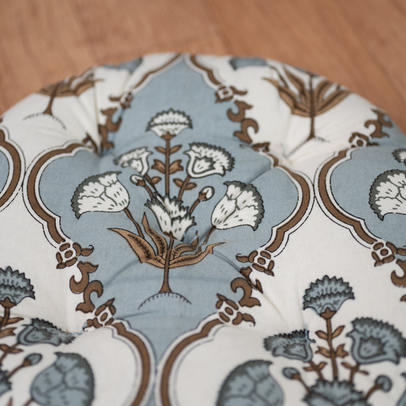 Cotton Chair Cushion Round Grey Brown Mughal Jaali Print (6800599744611)Cotton Chair Cushion Round Grey Brown Mughal Jaali Print 2Cotton Chair Cushion Round Grey Brown Mughal Jaali Print