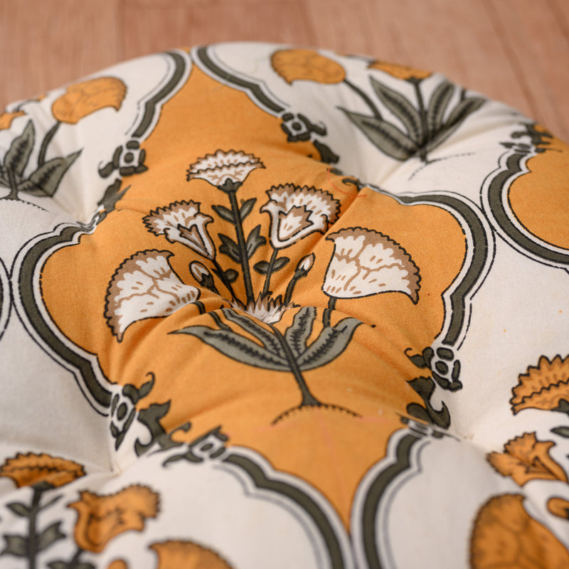 Cotton Chair Cushion Round Yellow White Boota Print (6772183859299)