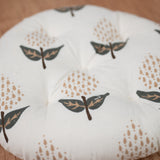 Cotton Chair Cushion Round White Brown Floral Print 2 (6831241396323)