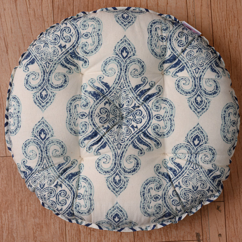 Cotton Chair Cushion Round Blue Boota Print (6772183892067)