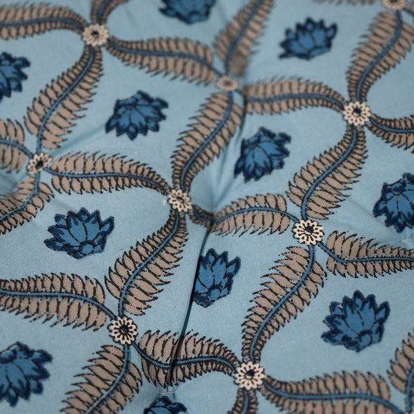 Cotton Chair Cushion Round Blue Grey Floral Print 2 (6831241461859)