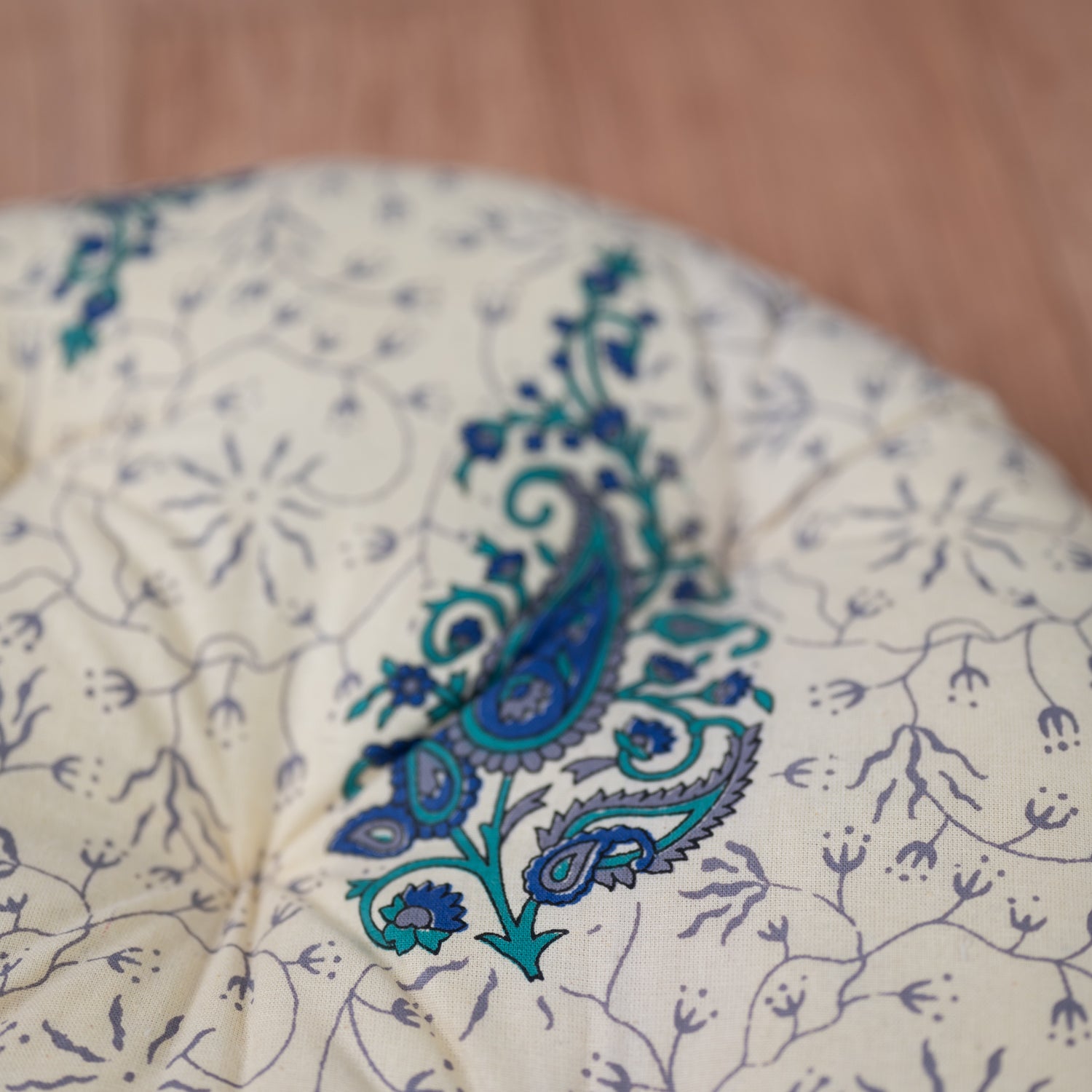 Cotton Chair Cushion Round Sea Green Blue Paisley Print 2 (6800599777379)