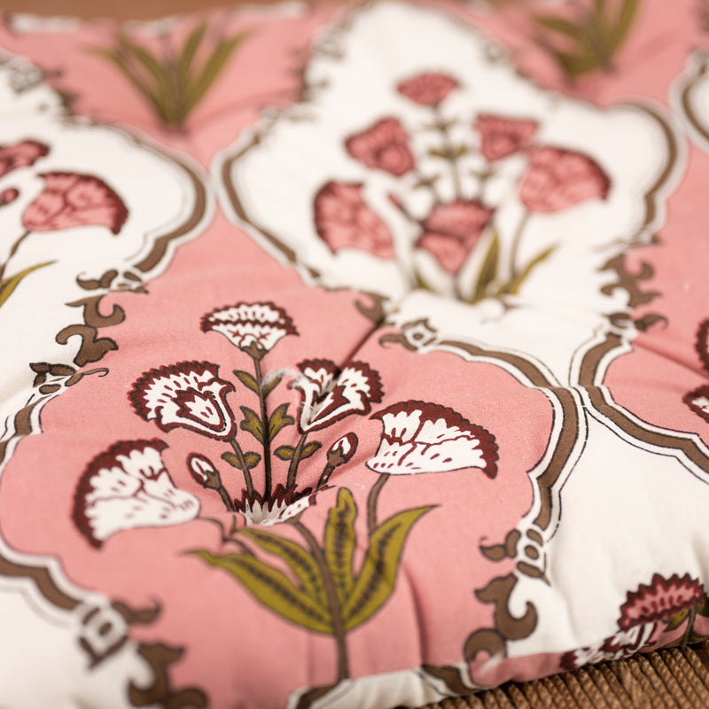 Cotton Chair Cushion Square Pink Green Mughal Jaali Print 2 (6800609935459)