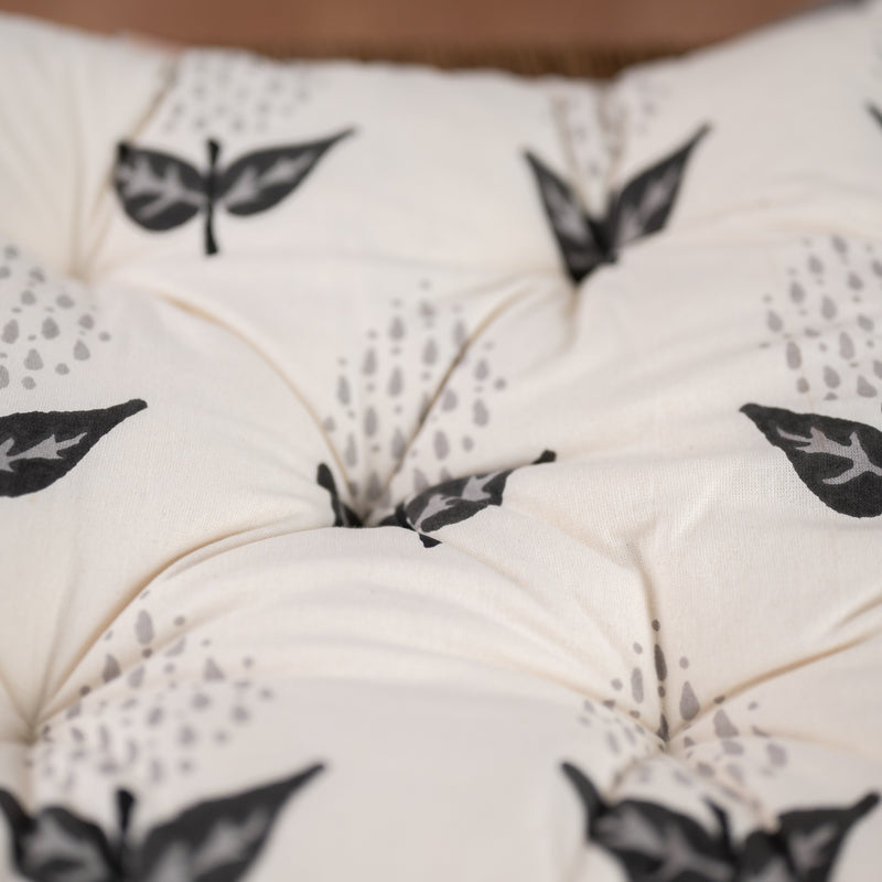 Cotton Chair Cushion Square White Grey Floral Print 2 (6820995006563)