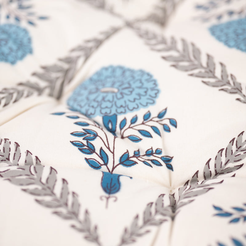 Cotton Chair Cushion Square Light Blue Grey Marigold Print (6831242379363)