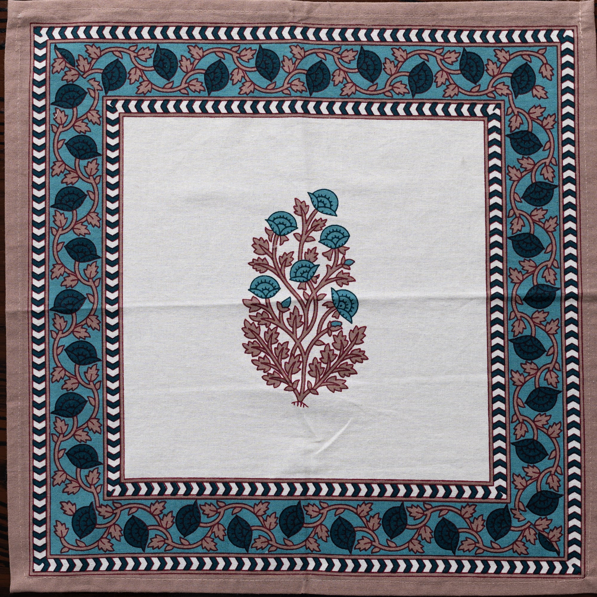 Cotton Napkin Turquoise Brown Boota Print 1 (6800611311715)