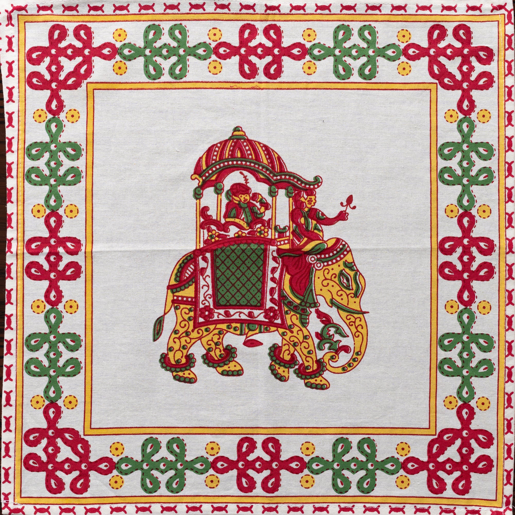 Cotton Napkin Yellow Green Elephant Print 1 (6800611639395)
