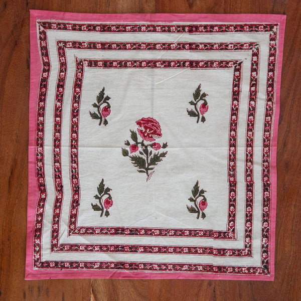 Cotton Mulmul Napkin Beige Pink Floral Block Print (6648222777443)