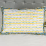 Cotton Pillow Cover Yellow Blue Leheriya Block Print (6718996021347)
