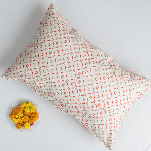 Fine Cotton Pillow Cover Chikoo Red Geometric Block Print 1 (6772659290211)