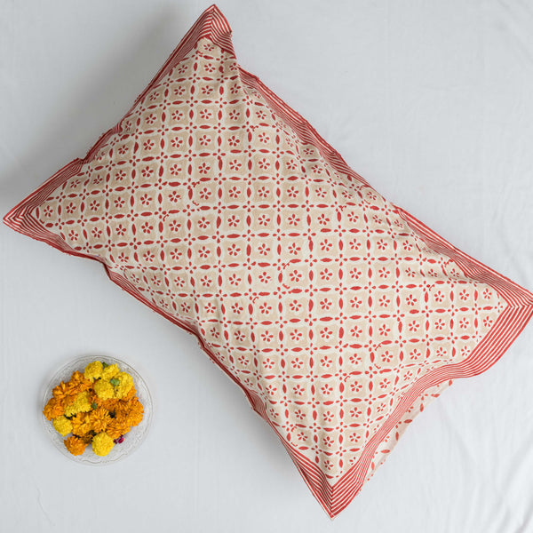 Fine Cotton Pillow Cover Chikoo Red Geometric Block Print (6772659290211)