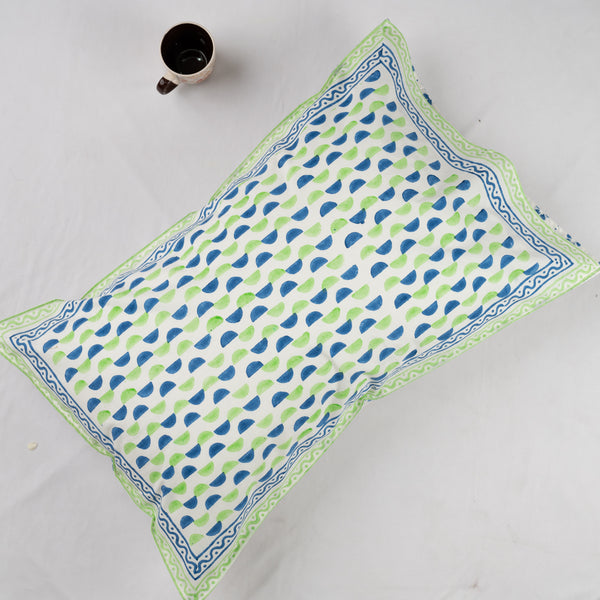 Fine Cotton Pillow Cover Blue Green Bel Block Print (6772659322979)