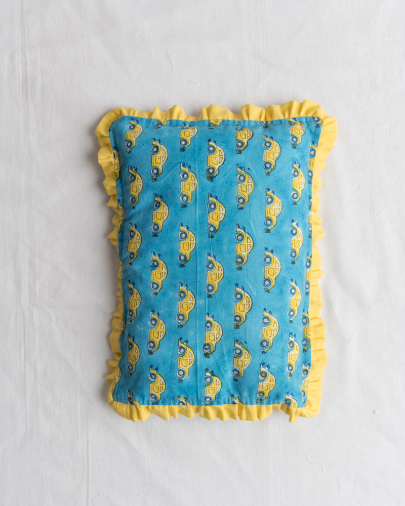 Cotton Baby Pillow Blue Yellow Cars Block Print (6742773334115)
