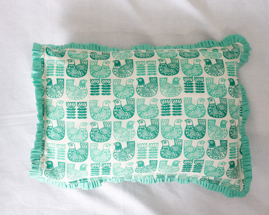 Cotton Baby Pillow Light Green Bird Print (6719891472483)