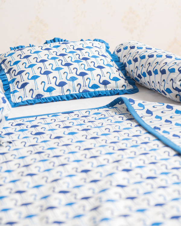 Cotton Baby Pillow Blue Flamingoes Print 1 (6742773399651)