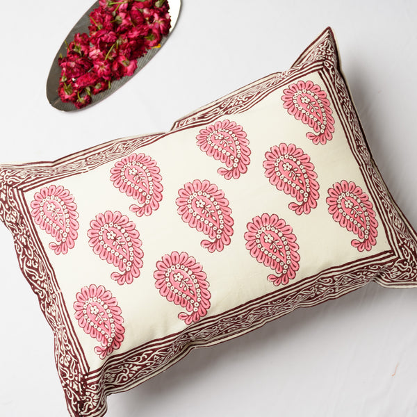 Cotton Pillow Cover Pink Paisley Block Print (6772659454051)