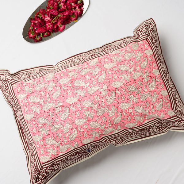 Cotton Pillow Cover Pink Paisley Block Print (6772659454051)
