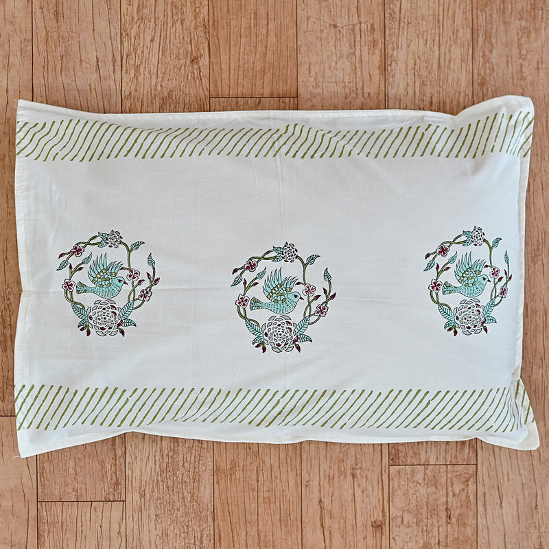 Cotton Pillow Cover Light Green Bird Block Print 2 (6668358090851)