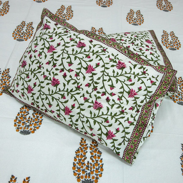 Cotton Pillow Cover Pink Green Floral Jaal Block Print (6743871750243)