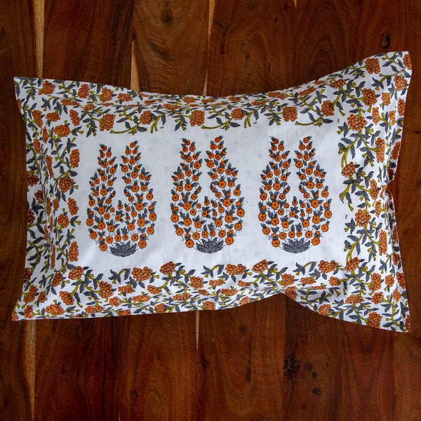 Cotton Pillow Cover Orange Grey Floral Boota Block Print1 (4496984703075)