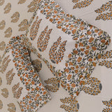 Cotton Pillow Cover Orange Grey Floral Boota Block Print (4496984703075)