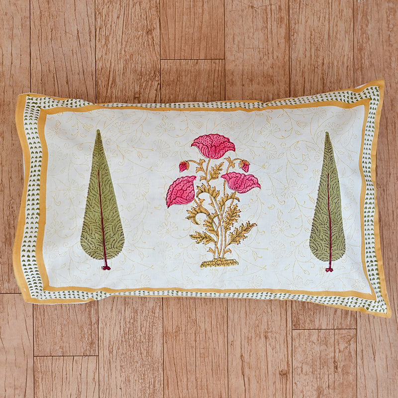 Cotton Pillow Cover Pink Brown Floral Boota Block Print 2 (6668358156387)