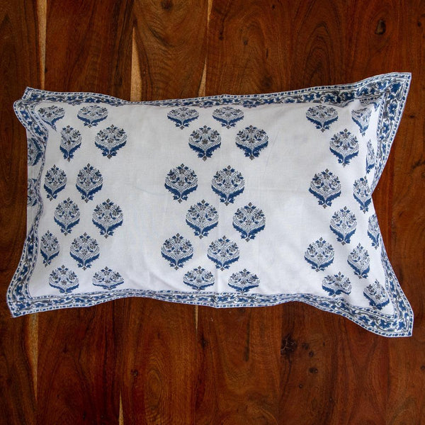 Cotton Pillow Cover Blue Grey Floral Bel Block Print (6543379333219)