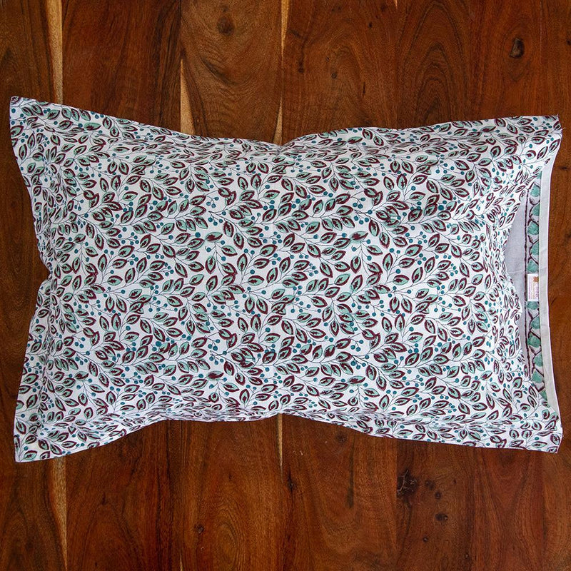 Cotton Pillow Cover Light Green Pink Floral Boota Block Print 1 (6543379365987)