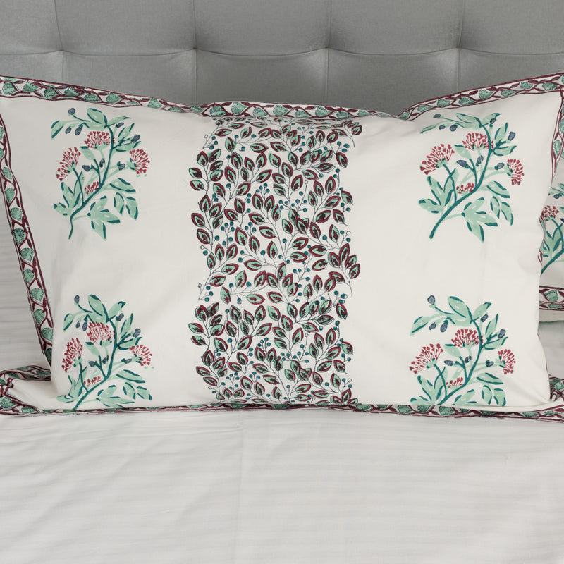 Cotton Pillow Cover Light Green Flower Stem Block Print (6743871881315)